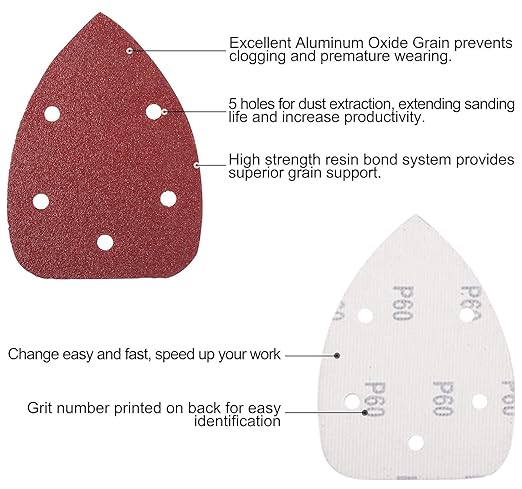S SATC 100PCS Mouse Detail Sander Sandpaper Palm Mouse Sander Pads 40/80/120/180/240 Grits 140mm, Sanding Pads for Mouse Sanders