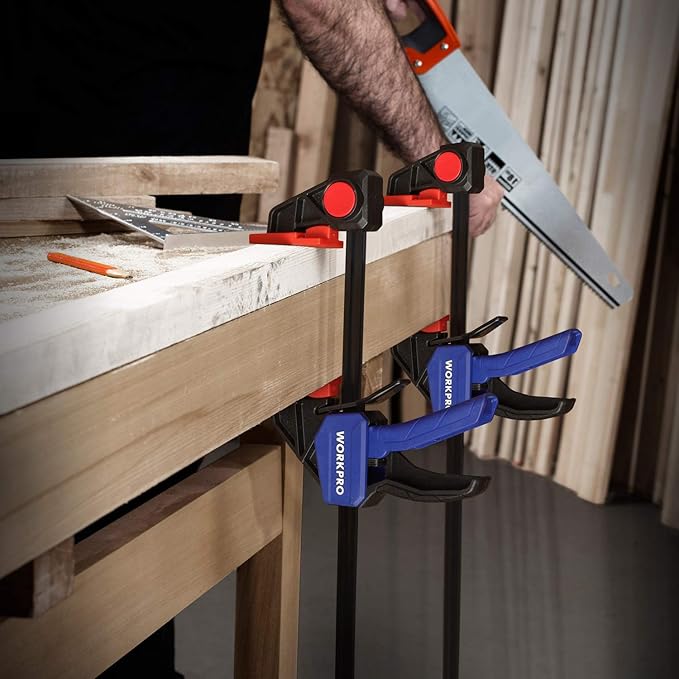 WORKPRO 12" Clamps for Woodworking 2-Pack, Quick-Release Wood Clamps/Spreader Light Duty, One Hand F Clmaps 150 LBS Load Limit, Ideal for Woodworking and DIY Projects