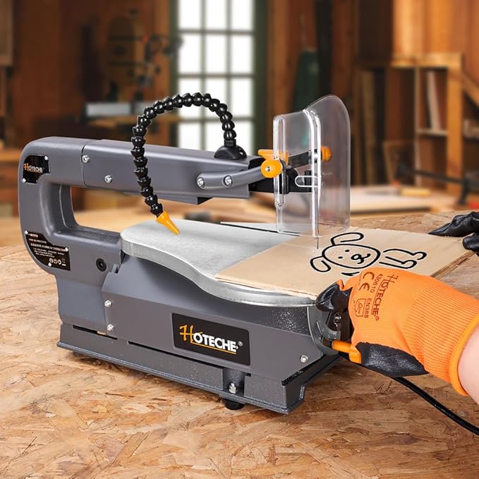 Hoteche 16-inch Power Scroll Saw for Woodworking with Large Tilting Working Table and Integrated Dust Port, Professional Woodworking Tool for Detailed Cutting, Fretwork, Crafting