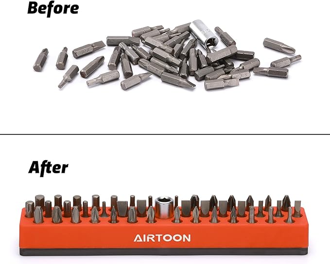 AIRTOON 1/4" Magnetic Hex Bit Holder, 43 Holes Bit Storage with Strong Magnetic Base, Magnetic Screwdriver Bit Organizer, Orange