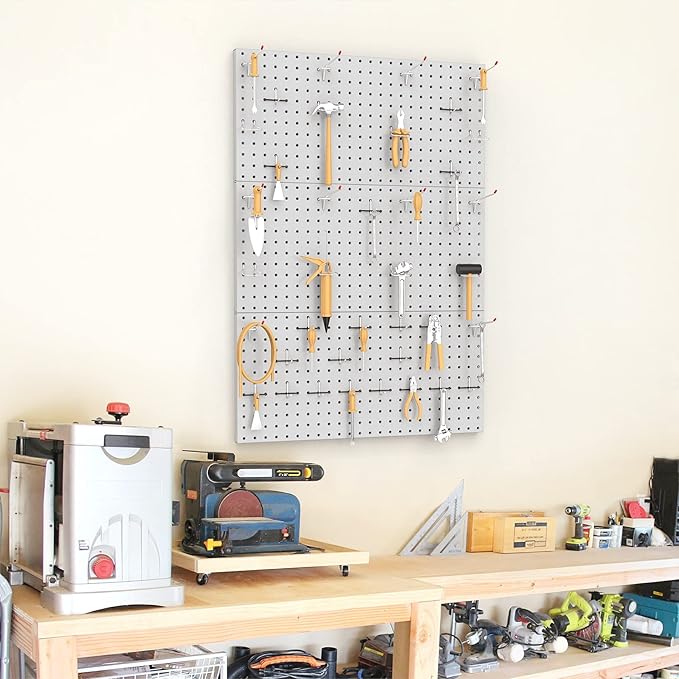 TORACK 3Pcs Metal Pegboard Panels(12x24 inch) for Wall Garage Utility Tools Storage Pegboard for Workbench, Modular Peg Board Tool Organizer Boards(Pack of 3, Grey)