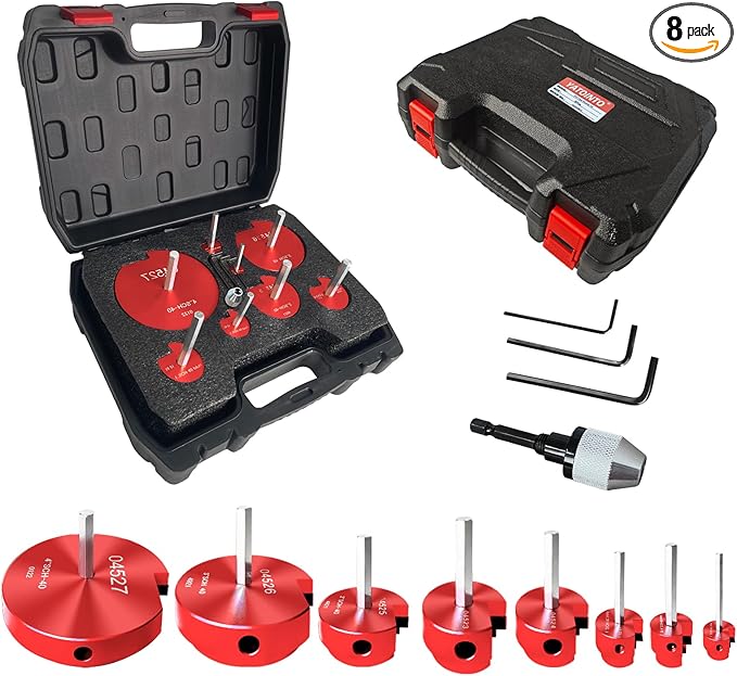 8Pcs Pvc Pipe Reamer Kit,Pipe Fitting Tools Contains 1/2", 3/4",1",1-1/4",1-1/2",2",3",4" Aluminum Head with a Extender,Fit into Standard 1/2" Drill,PVC Fitting Saver for PVC,CPVC,PPR or ABS,Red