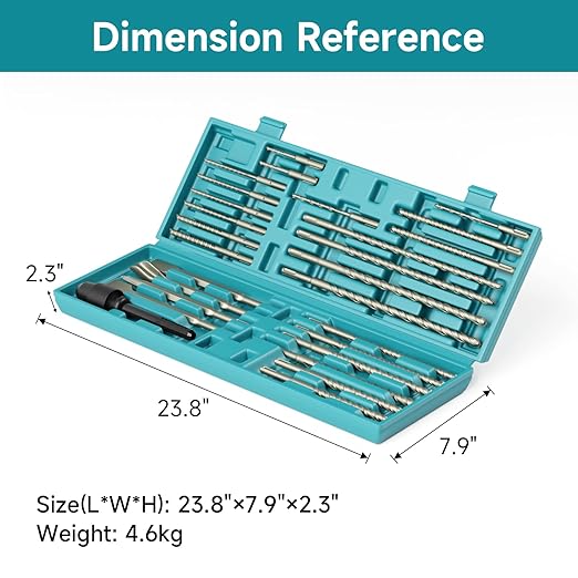 27Pcs SDS-Plus Drill Bits & Chisel Set - Rotary Hammer Carbide Tipped Double-Threaded Drill Bits & Chisels & SDS-Max to SDS Plus Adapter, with Storage Box, for Masonry Construction Materials
