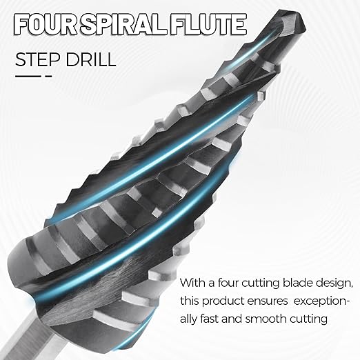 Cobalt M35 Step Drill Bit 3/16" to 7/8", TiAlN Coating 4 Spiral Flute Step Bit for Stainless Steel, Metal, Aluminum, Plastic
