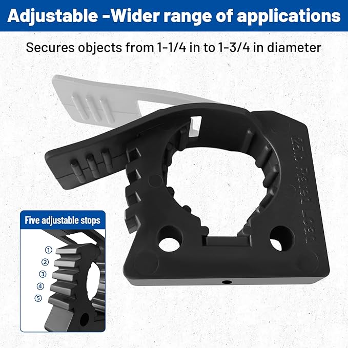ROBLOCK 4 Pack Quick Release Clamp Mounts - Adjustable shovel clamp mount, Rubber Tool Handle Holders for 1-1/4" to 1-3/4" Diameter, Universal Garage Storage, Boat, RV, ATV or Any Wall