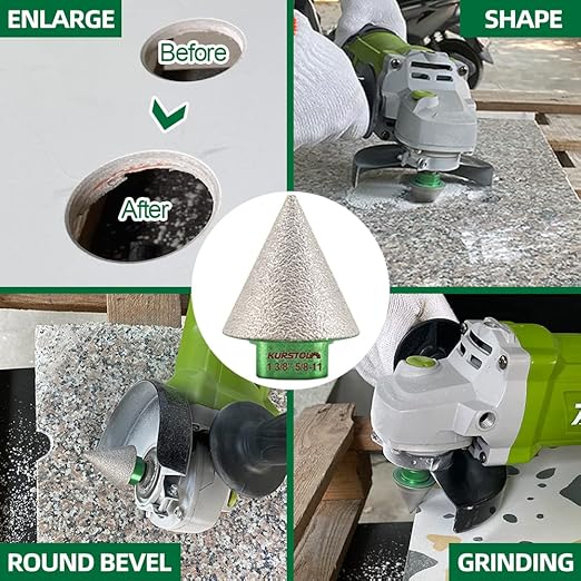 Tile Hole Saw Kit - 1/4" Diamond Core Drill Bits+1-3/8" Beveling Chamfer Bit+SDS Adapter to 5/8-11" Thread for Porcelain Ceramic Tile Granite Marble Angle Grinder
