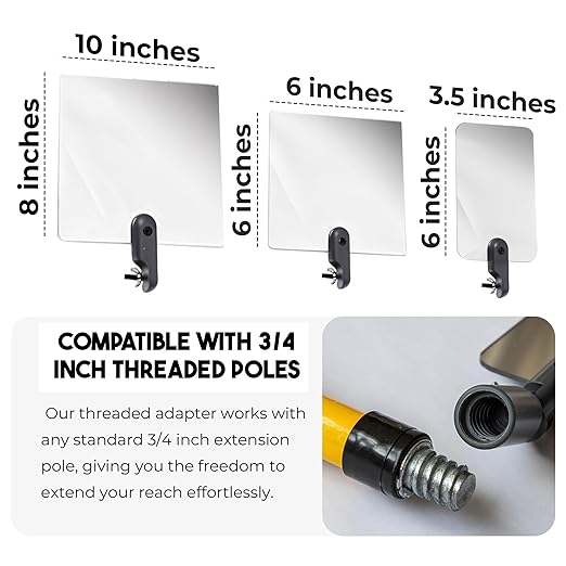 Flex Vue Inspection Mirror with Threaded Adapter, 8 inch x 10 inch - 2 Pack