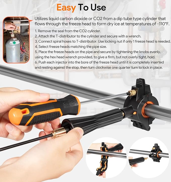 CST2 General Cold-Shot Pipe Freeze Kit, Tube Wire Plumbing Freezes Pipes from 1/8 Inch to 2 Inch, CO2 Water Pipe Plumbing Line Freezing Repair Kit for Copper Steel Aluminum Cast Iron