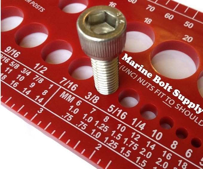 Nut, Bolt & Screw Gauge Standard & Metric Coarse & Fine Diameter, Length & Thread Pitch (Red)