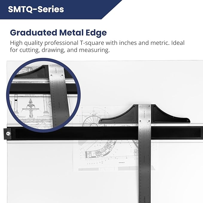 Pacific Arc 48 Inch T Square, Traditional Stainless Steel, Graduated Inch and Metric