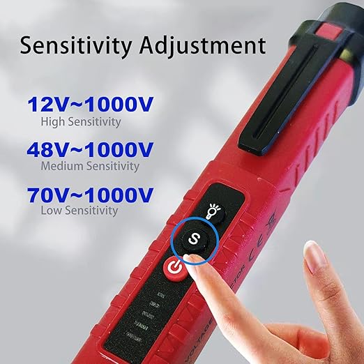 Voltage Tester, Non-Contact Voltage Detector, Electrical Tester, 3 Ranges AC 12V/48V/70V-1000V, Live/Null Wire Tester with Buzzer Alarm and Flashlight, Wire Breakpoint Finder - Red