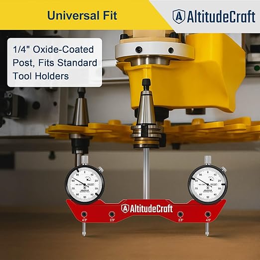 Precise Mill and Lathe Tramming System Tool, Machine Calibration for CNC Router and Mini Mill, 0.001” Dual Dial Indicators, 1/4" Shank
