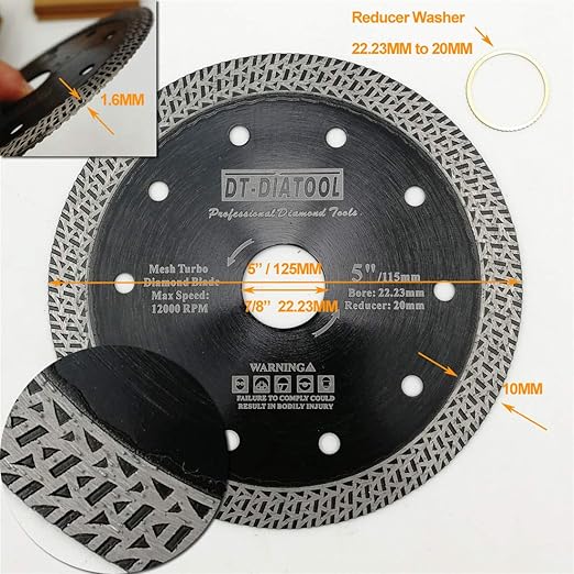 DT-DIATOOL Diamond Granite Blade 4 Inch and 4-1/2 Inch for Marble Porcelain Tile Ceramic Diamond Cutting Disc with Mesh Turbo Diamond Segments Pack of 2