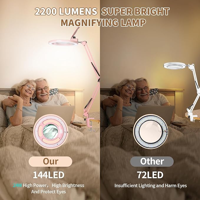 HITTI 2200 Lumens 10X Magnifying Glass with Light and Stand, 24W Super Bright Esthetician Light Magnifier, Stepless Dimmable Hands Free Magnfiying Lamp for Workbench Craft Painting Reading Hobby