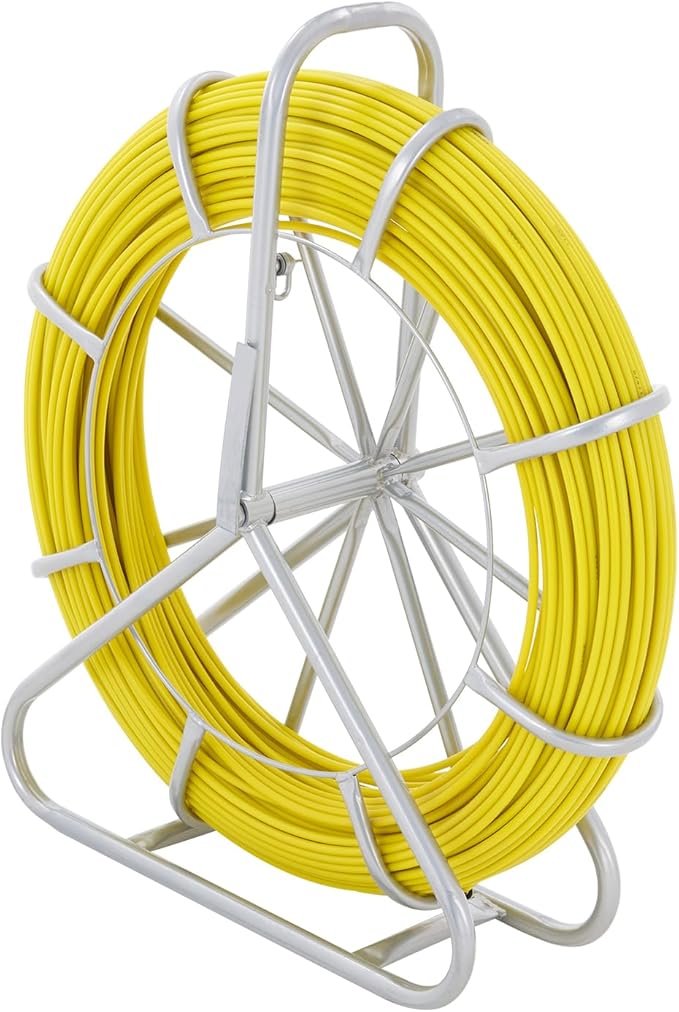 VEVOR Fiberglass Fish Tape 425 FT x 1/4 inch, Fish Tape Duct Rodder Puller with Durable Steel Stand, Non-Conductive Fishtape Wire Cable Running Rod for Walls, Floor and Electrical Conduit