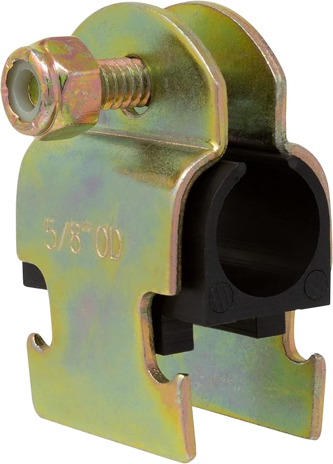Rubber Cushion Strut Clamp 1/2" NOM (5/8" OD) for Mounting Copper Piping, PEX Pipe, CVPC Tubing to Strut Channels [5 Pack] Yellow Chromate Zinc