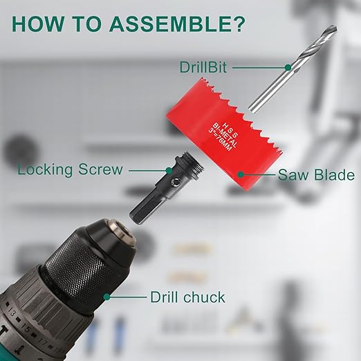 HYCHIKA 3 Inch/76mm Hole Saw,Bi-Metal Cutter Hole Max Cutting Depth 32mm with 1 Arbor Drill Bit for Wood Cutting Cornhole Plastic Drywall Boards Fiberboard