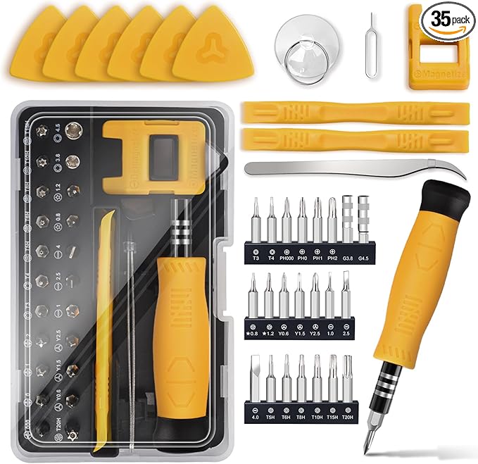 SHOWPIN Mini Precision Screwdriver Set: Electronics Repair Tool Kit for Computer Laptop Nintendo Phone PS4 with 35PCS Bits T5 T6 T8 T10 T15 Torx Y00 Tri-wing for Beginner IT DIY