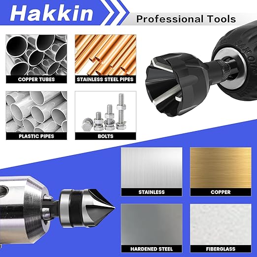 Deburring External Chamfer Tool with Tungsten Carbide Blade, Hakkin 5Pcs Remove Burr Tools with Quick Release Shank, Deburring Drill Bit Set Fits for 1/8"- 3/4" (3mm-20mm) Stainless Steel Countersink
