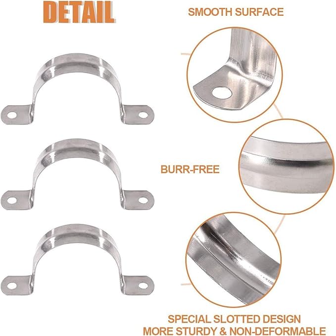 50 Pcs 1inch Rigid Pipe Strap,Two Hole Stainless Steel Strap U Bracket, Widened Tube Strap Tension Clip Assortment Kit Heavy Duty Pipe Clamp for Pipe Fixing（32mm）