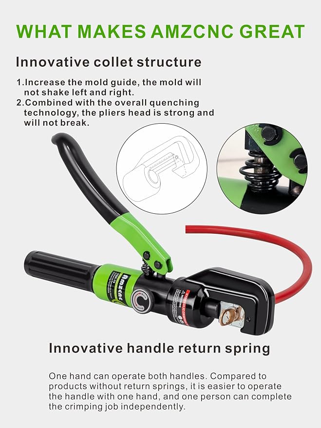 AMZCNC Hydraulic Cable Lug Crimper 8 US TON 12 AWG to 00 (2/0) Electrical Terminal Cable Wire Tool Kit with 9 Die (Crimping Tool and Copper wire scissors)