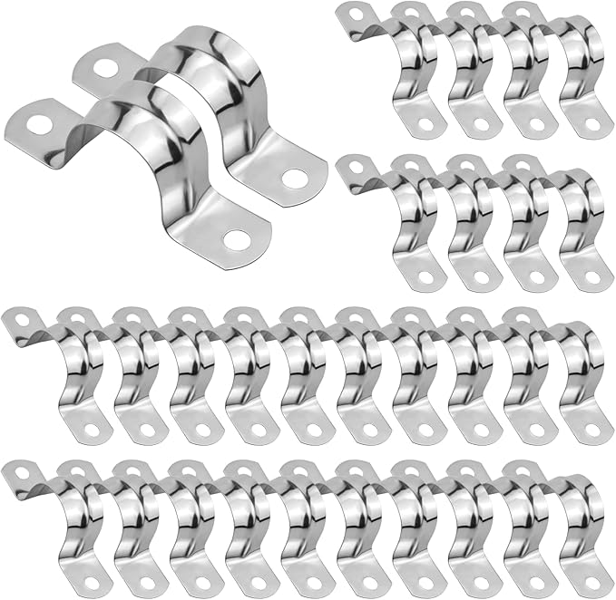 30PCS M25 Rigid Pipe Strap 1Inch Two Hole Stainless Steel Tube Strap Tension Clip Clamps Heavy Duty Pipe Clamp U Clamp U-tube Clamp