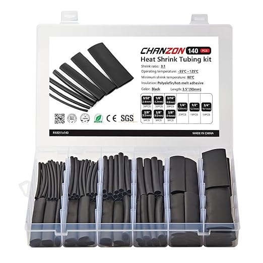 Chanzon 140 Pcs Heat Shrink Tubing Kit, 3:1 Black Sleeving Heat Shrink Wrap Tubing with Length 3.5" (inch), Marine Grade Electrical Waterproof Polyolefin Heat-Shrink Tube