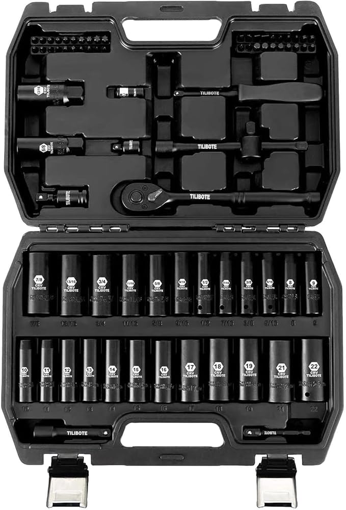 3/8" Impact Socket Set,74pcs Drive 6-Point Deep Socket Wrench Set With 72 Tooth Count Ratchet, Standard SAE 5/16" - 7/8" & Metric 8mm - 22mm,Socket Set For Home Use And Automotive Repair.
