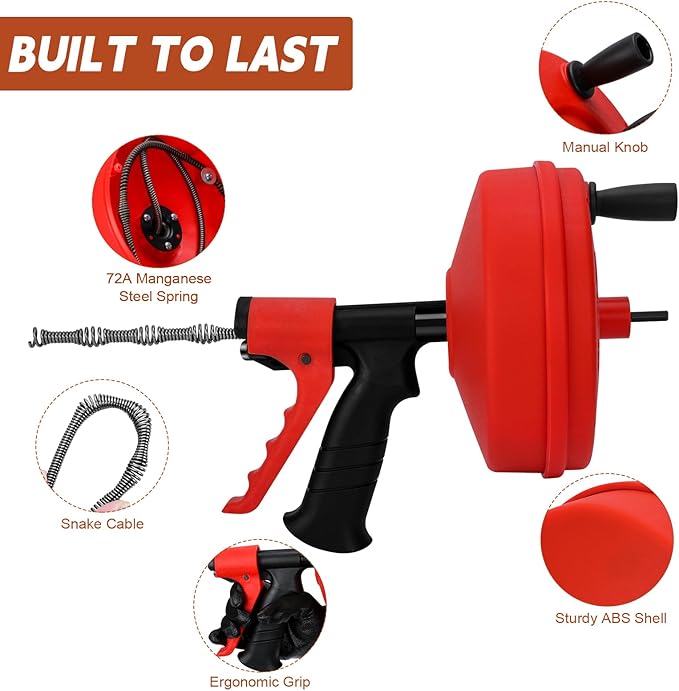 35 FT Double Mode Drain Snake Tools, 11-in-1 Drain Auger for Sink and Drain Unblocking, Plumbing Snake for Kitchen, Bathrom and Shower Sink, Snake for Real DYIs【Upgraded】