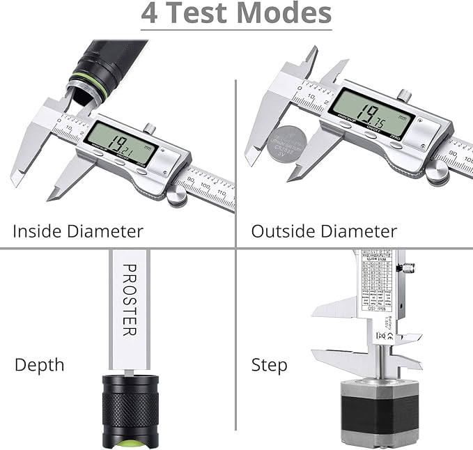 Proster Digital Vernier Caliper 8inch 200mm - Stainless Steel Electronic Caliper Fractions/Inch/Metric Caliper Measuring Tool for Length Width Depth Inner Diameter Outer Diameter