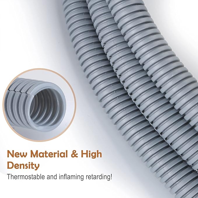 ZhiYo 20FT 1/2” Wire Loom Split Tubing Auto Wire Conduit Flexible Cover | High Temperature Heat Resistant -40F to 257F | Plastic Cover for Electrical Wires & Cables, Grey