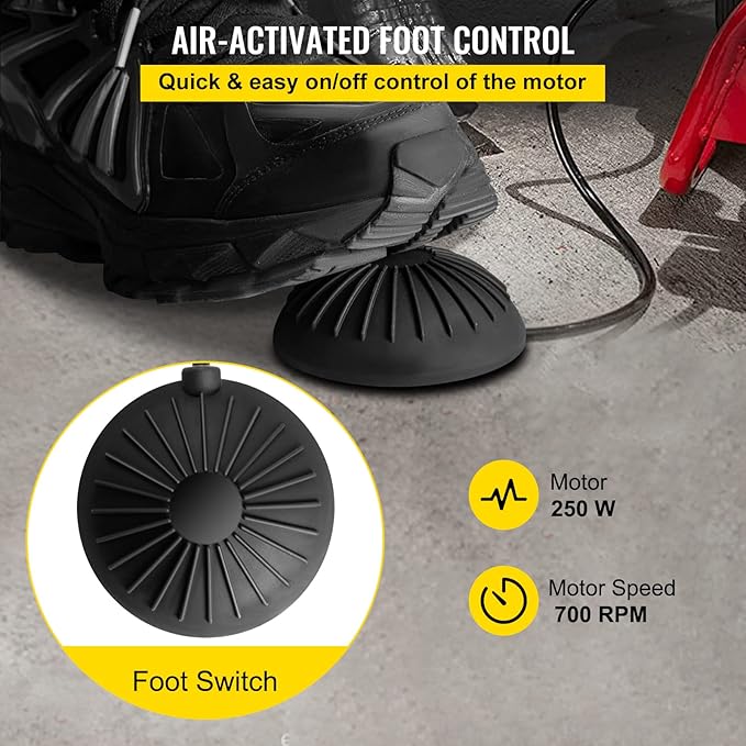 VEVOR 50FT x 1/2 Inch Drain Cleaning Machine, 250W Electric Drain Auger, Portable Sewer Snake Auger Cleaner with Cutters & Air-Activated Foot Switch for 1" to 4" Pipes, Black, Red