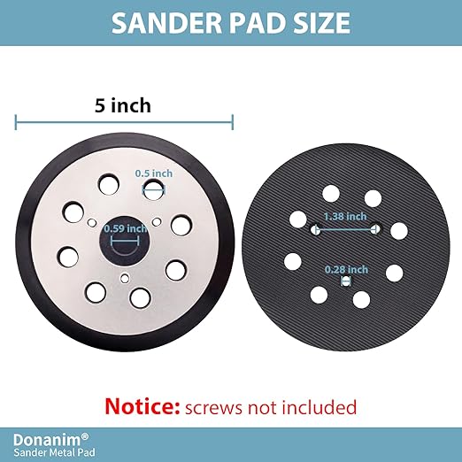 5 Inch 8 Hole Hook and Loop Metal Orbital Sander Pad Compatible with Makita BO5010 BO5030 BO5031 BO5041 XOB01Z Random Orbital Sander, 3 Screw Holes Sanders Replacement Pad Part for 743081-8 743051-7