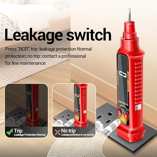Non Contact Voltage Tester Outlet Receptacle Detector Dual Range AC 2-440V,50Hz-60Hz Live/Neutral Wire Tester with LCD Display,Breakpoint Finder,Light Fuse Checker,Circuit Polarity Wall Plug Tool(Red)