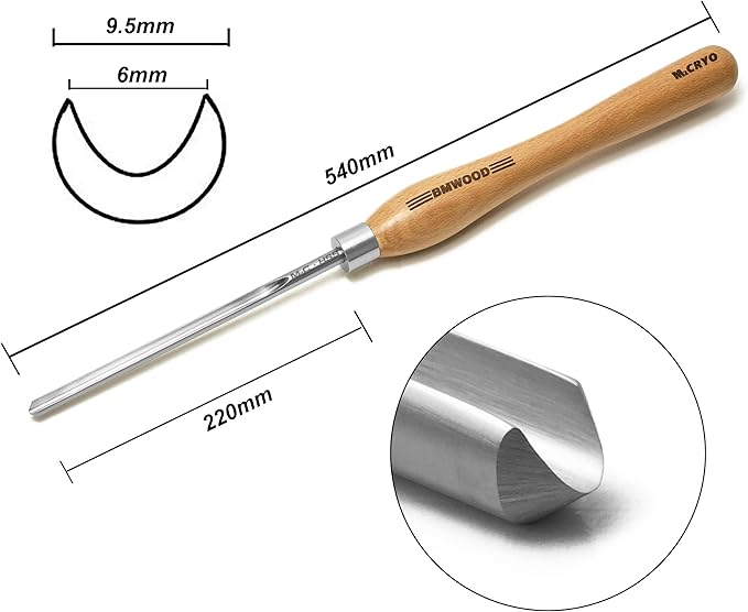 Cryo M2 HSS Bowl Gouge 1/4" Bowl Gouge (3/8" dia.) with 12-1/2" Beech Handle for Woodturning Chisels.
