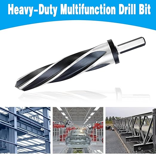 DKIBBITH 1-1/2" Bridge Construction Reamer Drill Bit, M2 HSS Taper Chucking Reamer for Steel Alloy Metal Wood Plastic, 1/2" Non-Slip Shank, 5-Spiral Flutes Car Reamer, to Align or Enlarge Holes, 38mm