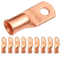 SELTERM 10pcs 2 AWG - 1/4" Stud - Battery Lugs, Heavy Duty Wire Lugs, Ring Terminals, Battery Cable Ends,2 Gauge Terminals, UL Bare Copper Eyelets Electrical Battery Terminal Connectors