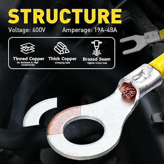 haisstronica Non Insulated Wire Connectors Kit 360 PCS - AWG 22-10 Tinned Copper Electrical Crimp Terminals with 3:1 Heat Shrink Tubing for Automotive, Marine, Industrial Wiring
