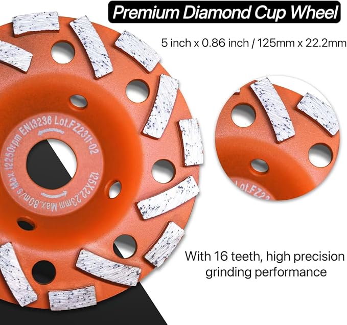 Dust Shroud for Angle Grinder 4.5-5 inch + Diamond Grinding Cup Wheel 5 inch, Universal Surface Grinding Shroud with Grinding Wheel for Concrete Surface, Cement, Marble, Rock, Granite
