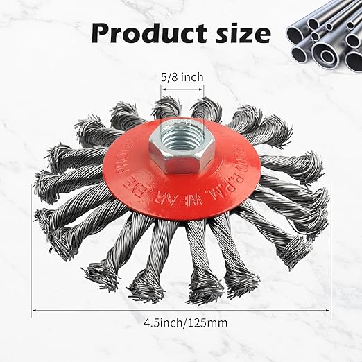 Wire Wheel for 4 1/2 Angle Grinder, 5 Pack 4.5 Inch Twist Knotted Wire Brush for Grinders, 5/8 Inch-11 Threaded Arbor