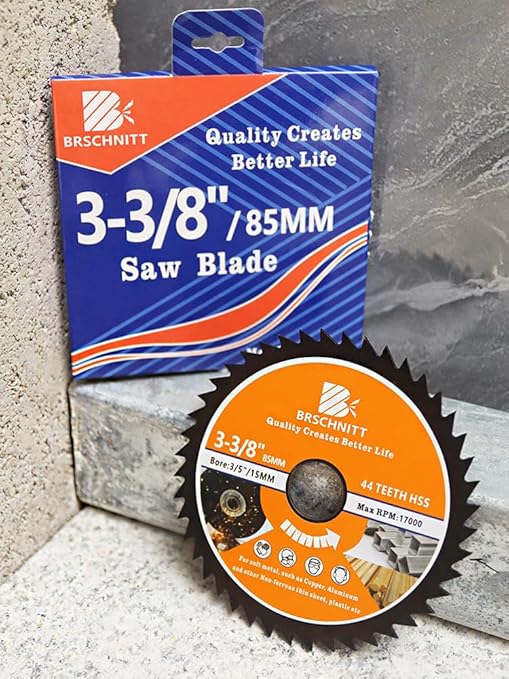 HSS Circular Saw Blade 3 3/8inch - BRSCHNITT 44T 3/5"-3/8" Bore Cutting Discs for Cutting Wood, Copper, Aluminum, Plastic and Soft Metal