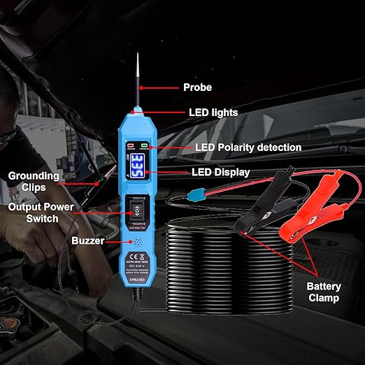 Multifunctional Car Circuit Tester,Digital Display Short Circuit Finder,6-24V AC/DC Car Power Tester, Component Activation Electrical Tester for Trailer Lights Testing/Continuity Testing