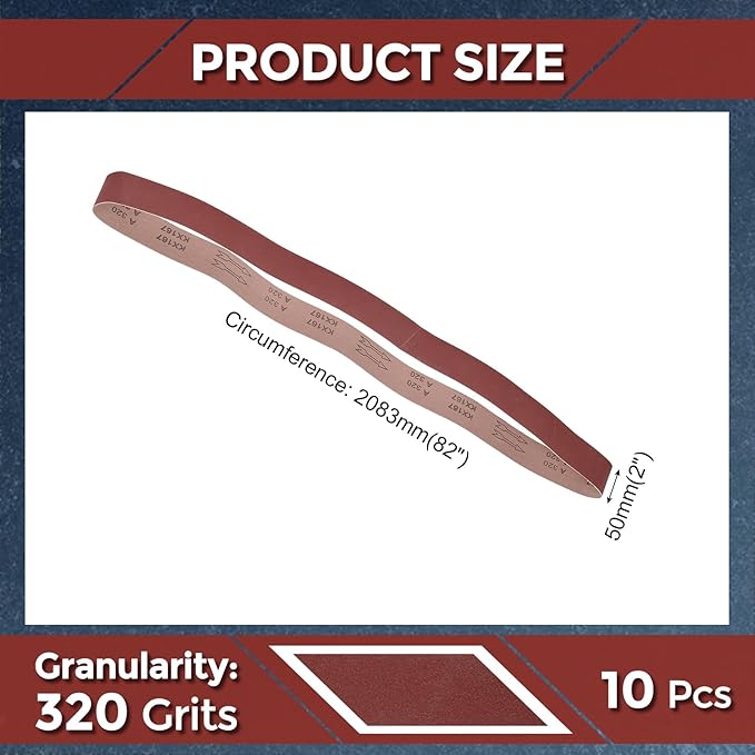 10 Pcs Sanding Belts 2 x 82 Inch 320 Grit Aluminum Oxide Abrasive Sandpaper for Belt Sander Metal Grinding Wood Working Weld Rust Removal