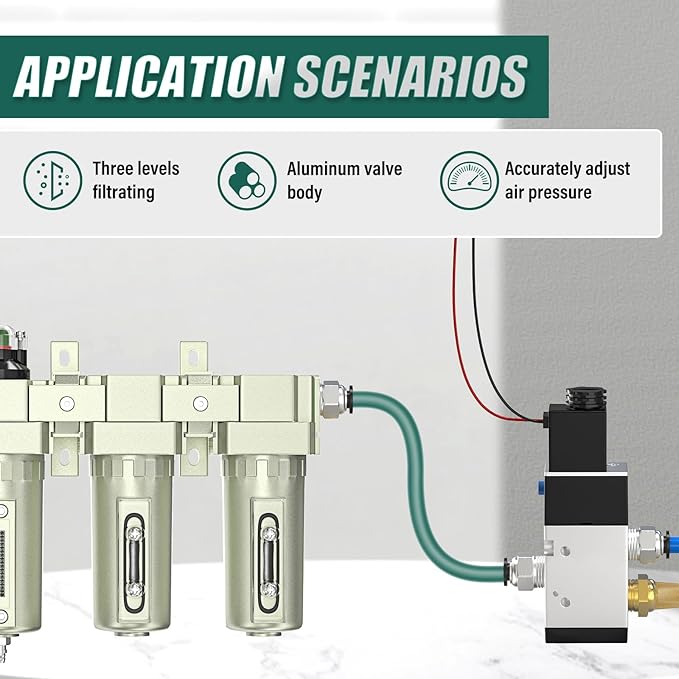 Industrial Grade 4-Stage Air Drying System, 1/2" NPT with Auto Drain, Desiccant Dryer, air Regulator, Particulate Filter and Coalescing Filter for Paint Spray, Plasma Cutter