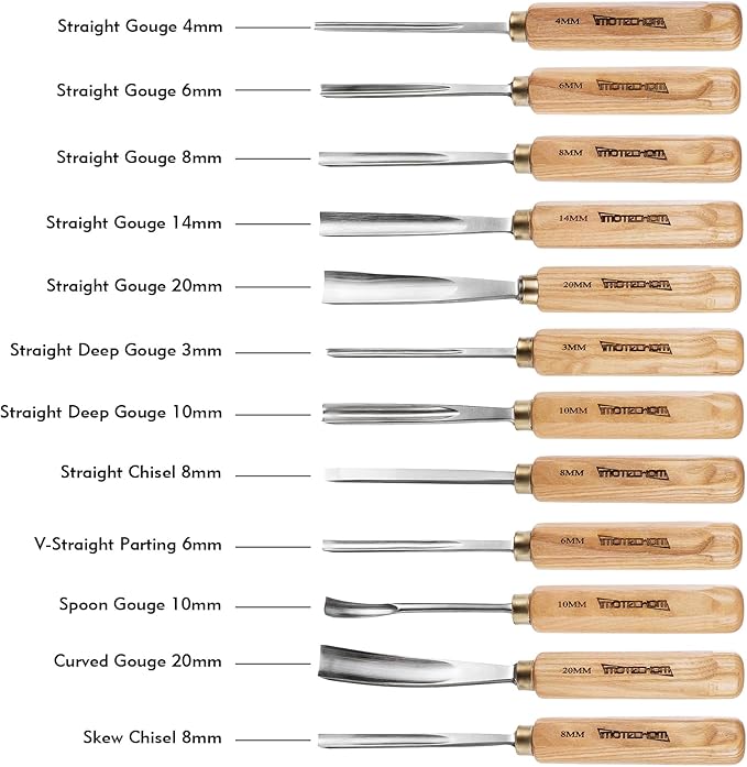 12-Pieces Woodworking Wood Carving Tools Chisel Set with Canvas Bag, Razor Sharp CR-V 60 Steel Blades