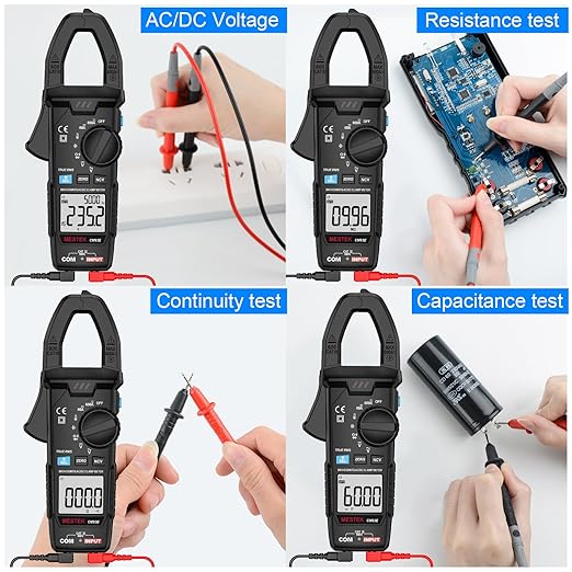 MESTEK Digital Clamp Meter Multimeter TRMS 6000 Counts Voltage Tester Amp Volt Meter, Auto-Ranging Voltmeter Measures NCV AC DC Current Voltage Resistance Capacitance Temperature Diodes Continuity