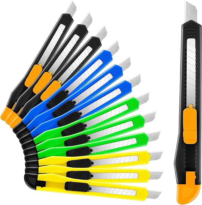 16 Pack Box Cutter Retractable, 9mm Wide Utility Knife, Box Opener, Disposable Box Cutter Knife, Box Ppener, Navajas de Trabajo Exacto Knife for Home, Office Use