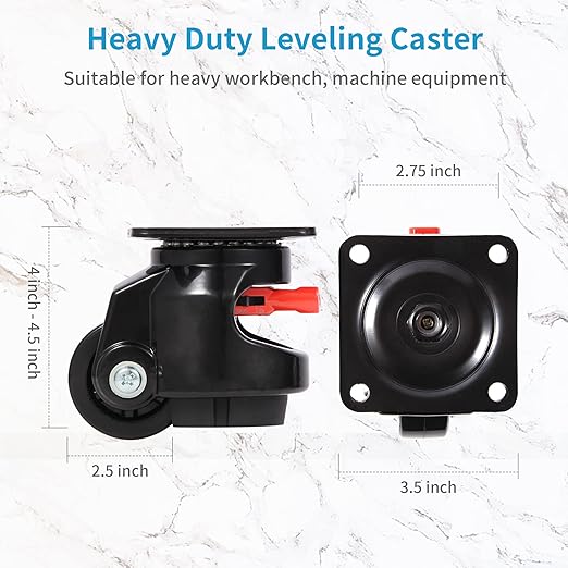 Nefish Leveling Casters Set of 4 Heavy Duty 80F, Retractable Caster Wheel for Workbench, Ratchet Arm Design 3300 LBS Capacity, 360 Degree Swivel Castor with Rubber Foot for Furniture, Equipment