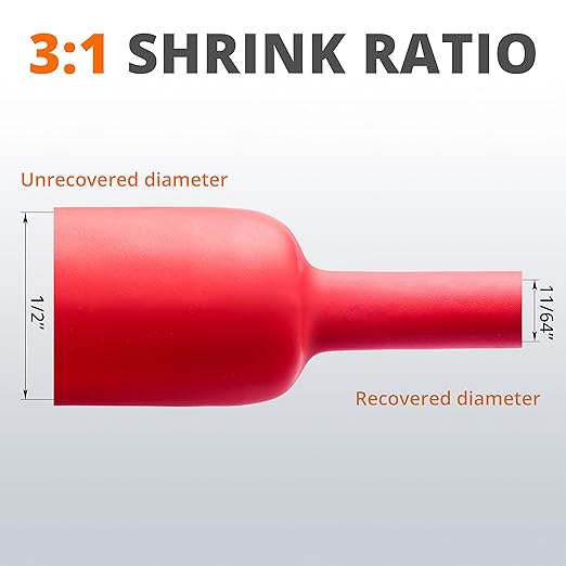 Wirefy 1/2" Heat Shrink Tubing - 3:1 Ratio - Adhesive Lined - a resistant Heat Shrink - Red - 50 Feet Roll