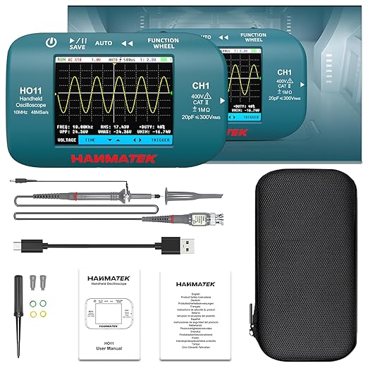 HANMATEK HO11 Handheld Digital Oscilloscope - 10MHz Bandwidth, 48MSa/s High-Precision Sampling, 2.8" TFT Display, USB Rechargeable, Advanced Trigger System, Portable for Fieldwork